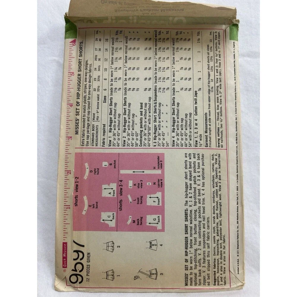 Vintage Simplicity 9597 Shorts Sewing Pattern Misses Size 10 Cut Retro Fashion